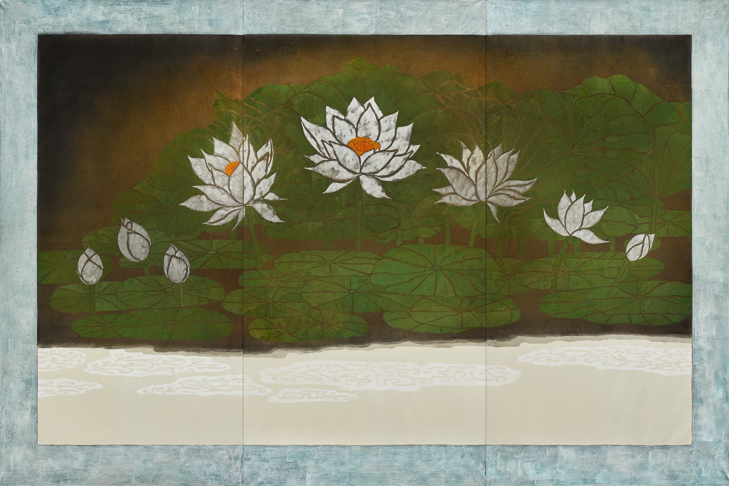 加藤弘光《蓮花屏風》2017年 紙本墨画金彩着色 180 × 270 cm