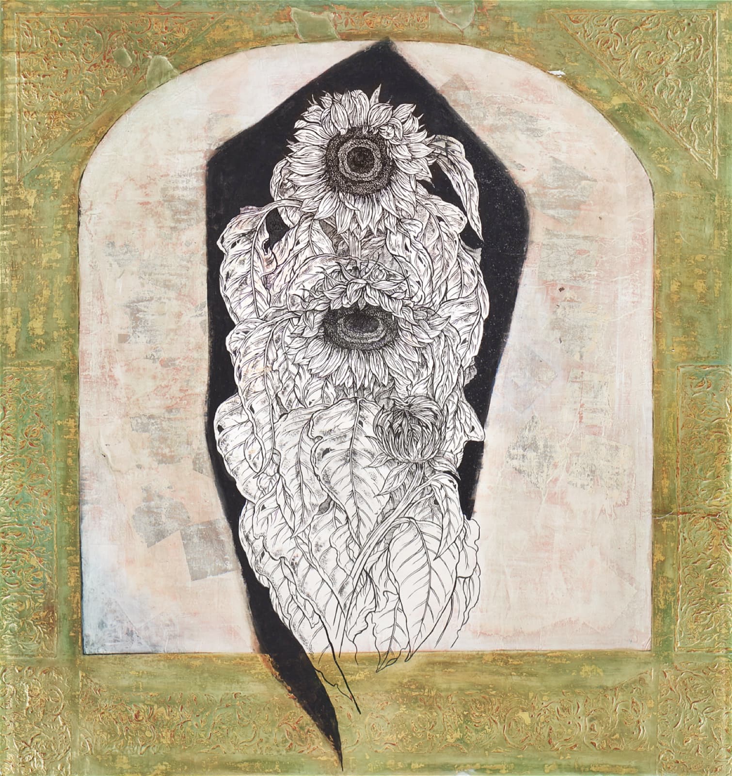 加藤弘光《レクイエム（偲）》2002年 紙本墨画金彩着色 180 × 170 cm
