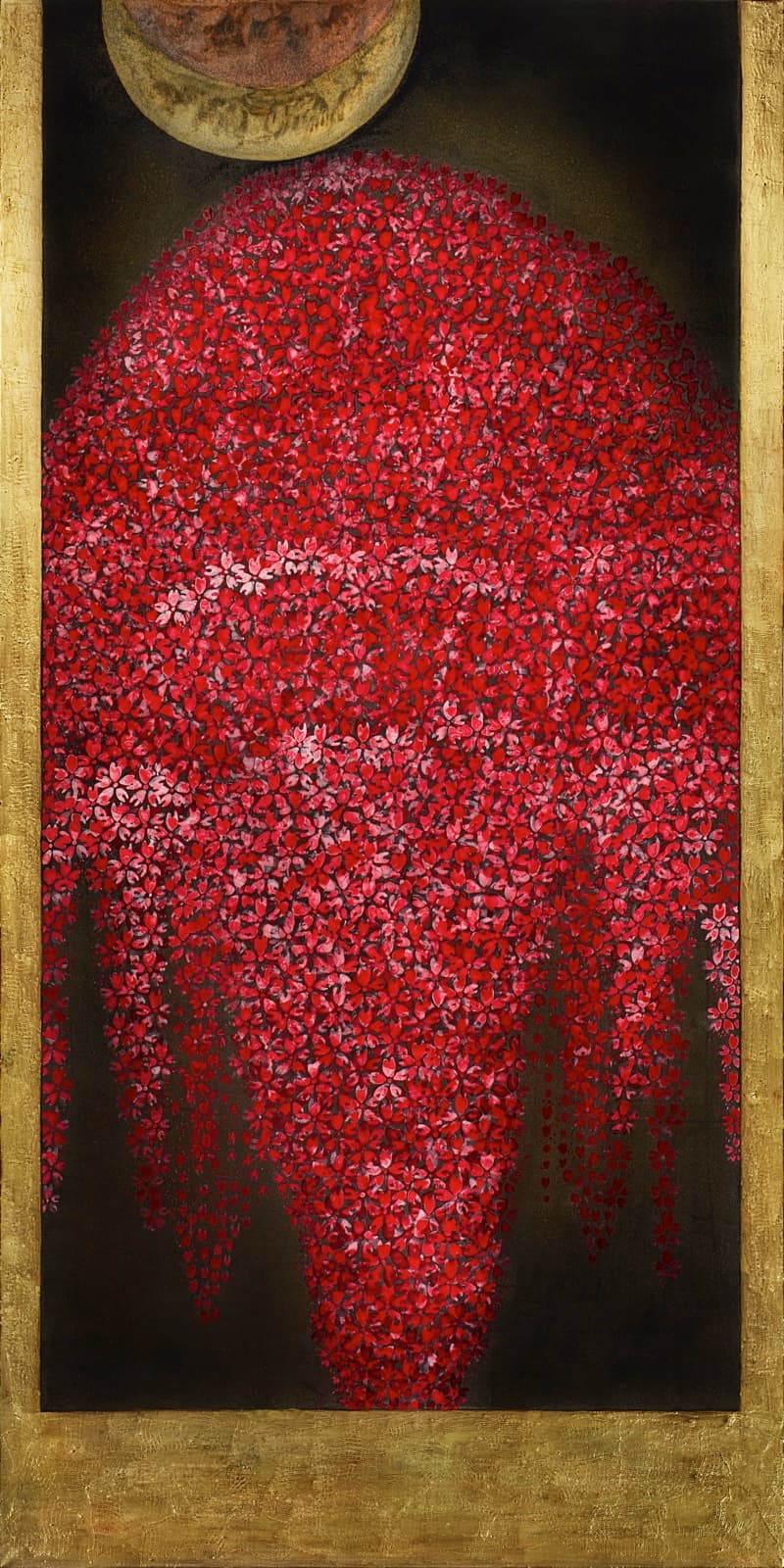 加藤弘光《光輝》2018年 紙本墨画金銀彩着色 180 × 90 cm