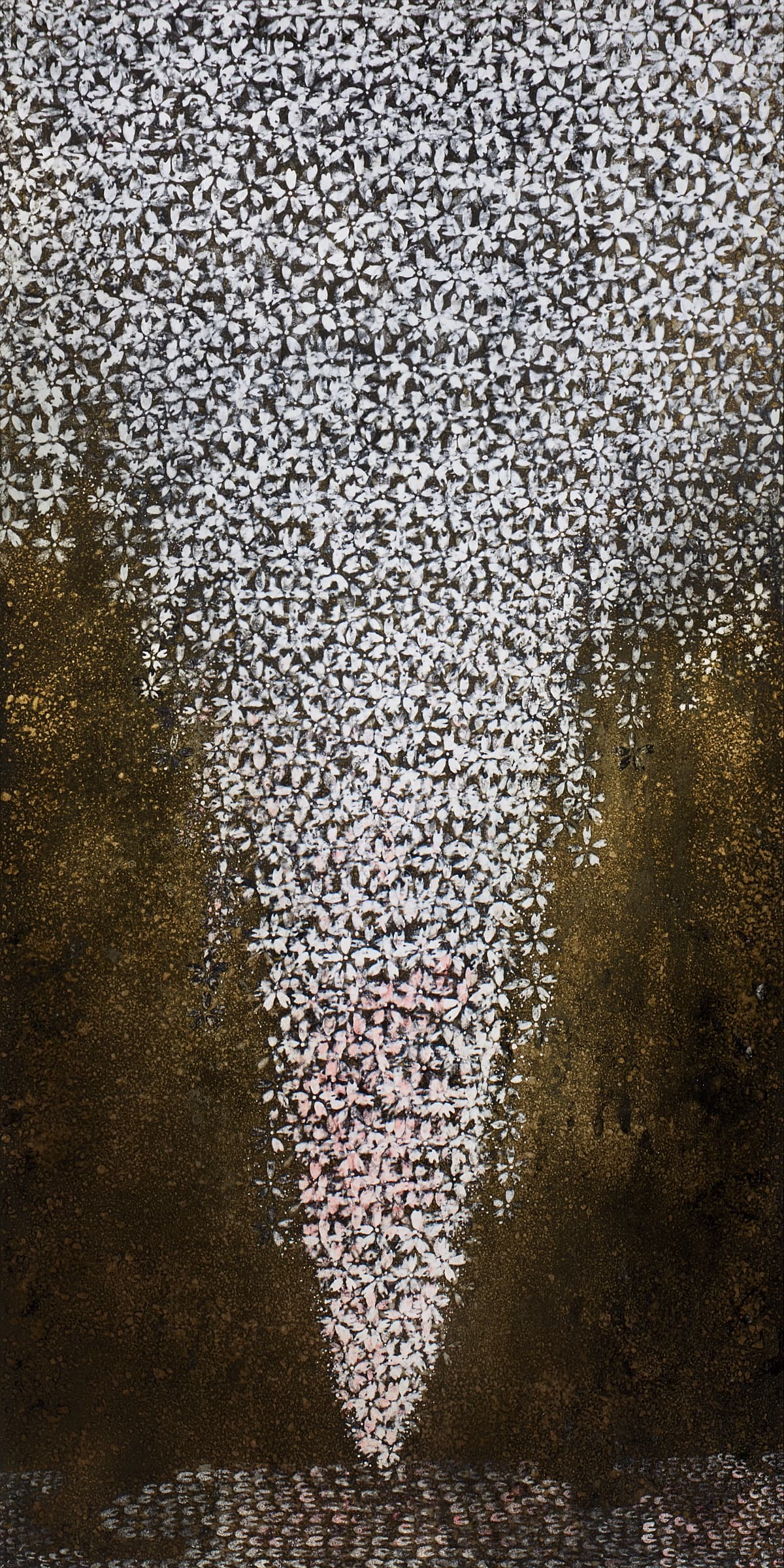 加藤弘光《花守》2013年 紙本墨画金彩着色 180 × 90 cm