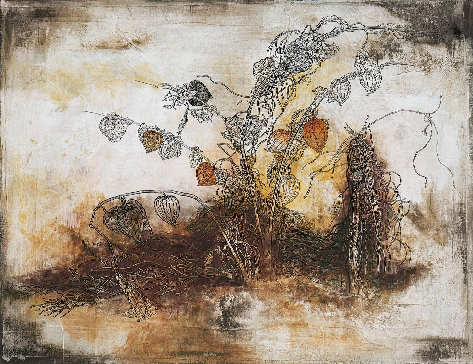 加藤弘光《初霜の頃》2000年 紙本墨画金銀彩着色 145.5 × 112 cm