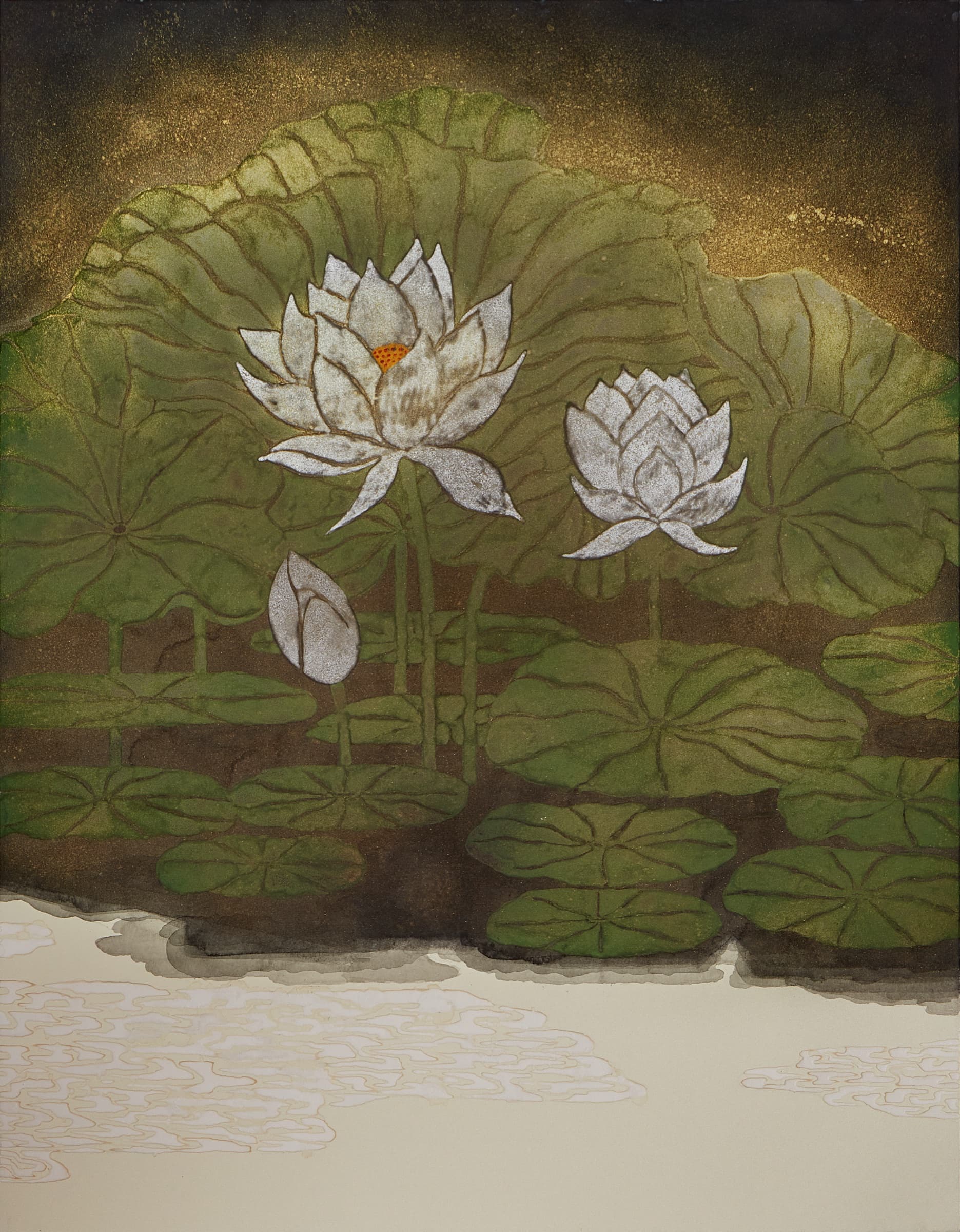加藤弘光《水芙蓉》2016年 紙本墨画金銀彩着色 116.2 × 91 cm