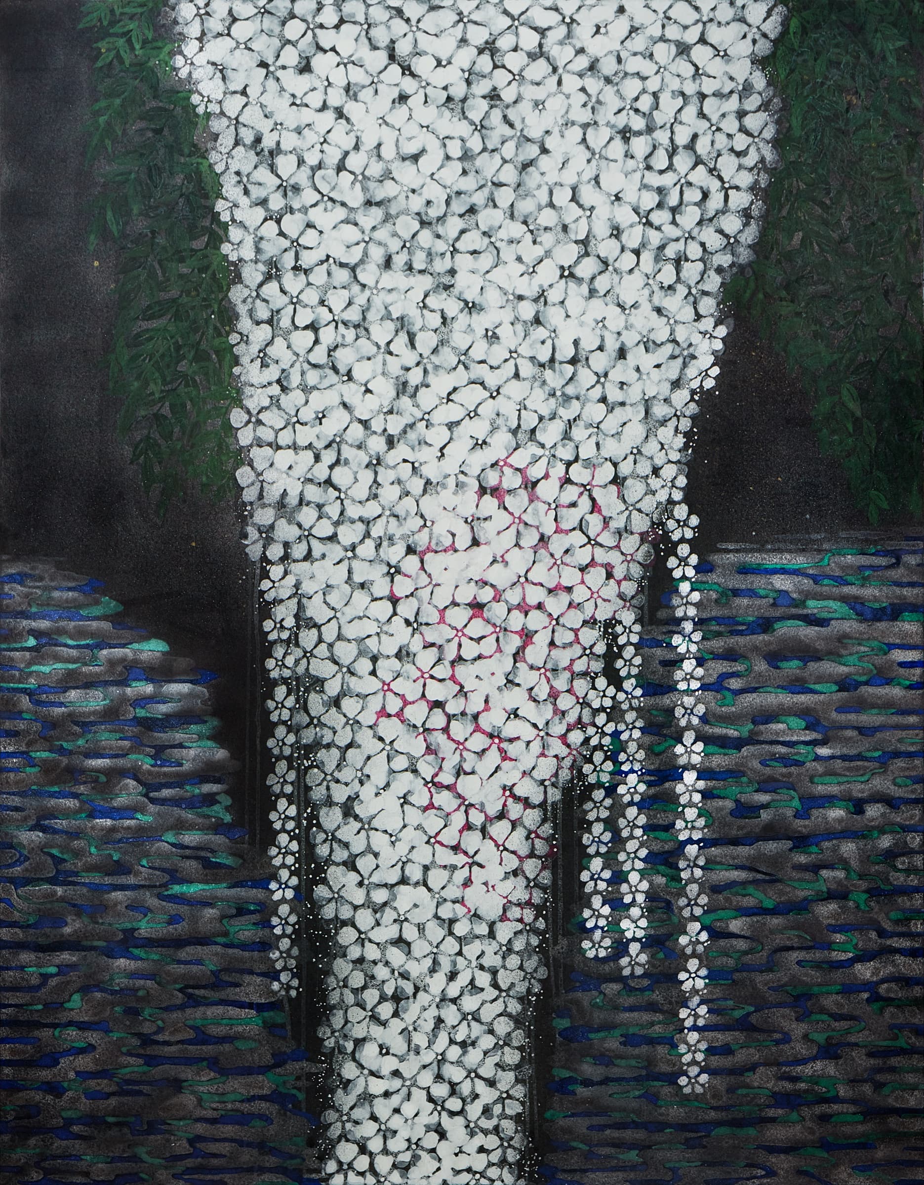 加藤弘光《花の鏡 Ⅱ》2016年 紙本墨画金彩着色 116.2 × 91 cm