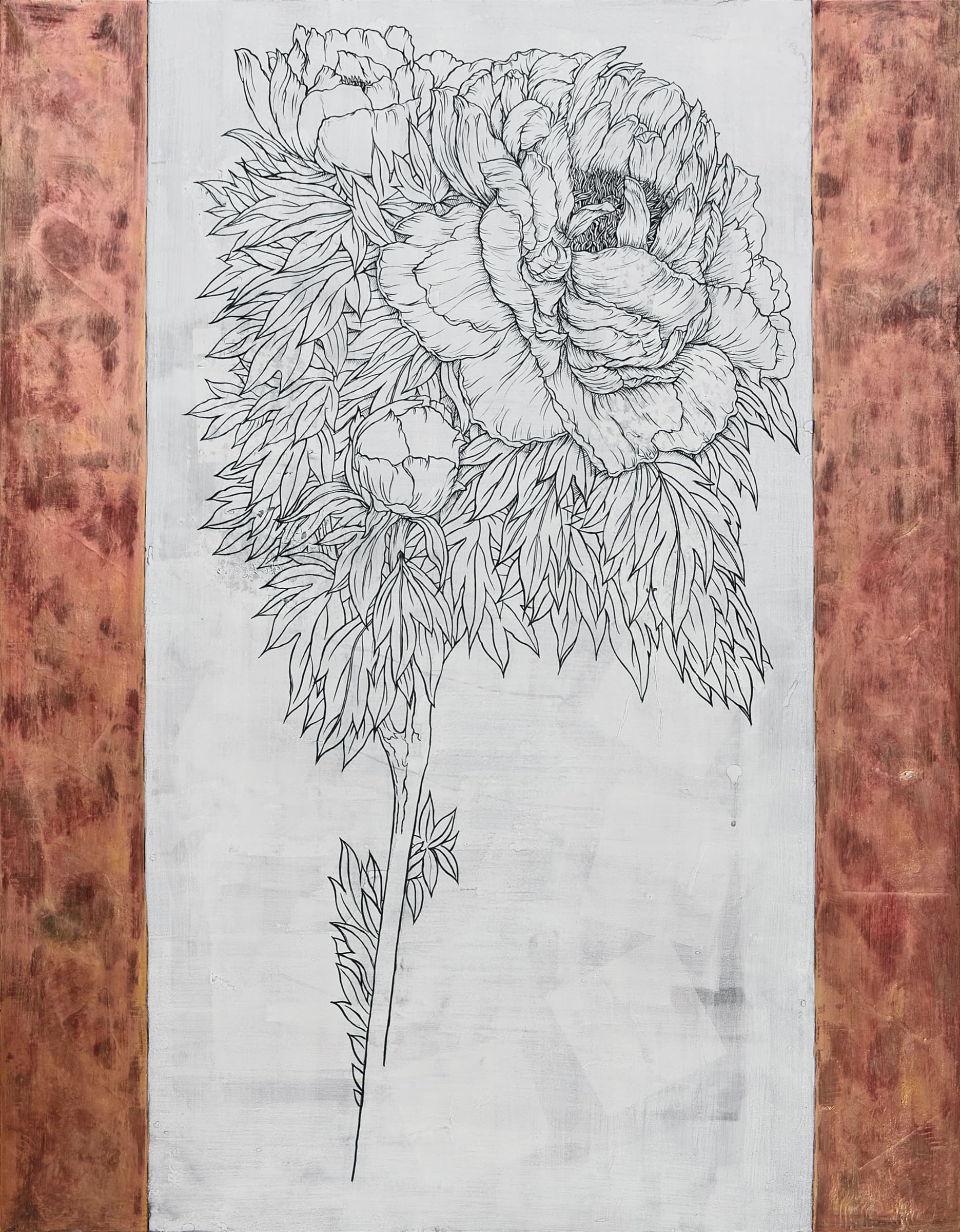 加藤弘光《雅楽》2015年 紙本墨画金銀彩着色 116.7 × 91 cm