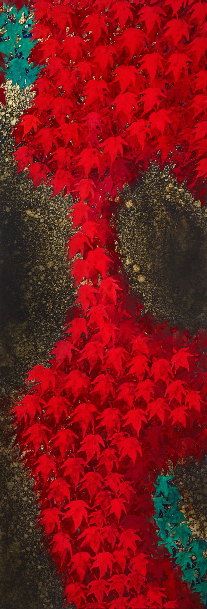 加藤弘光《初紅葉》2015年 紙本墨画金彩着色 116.7 × 39.8 cm