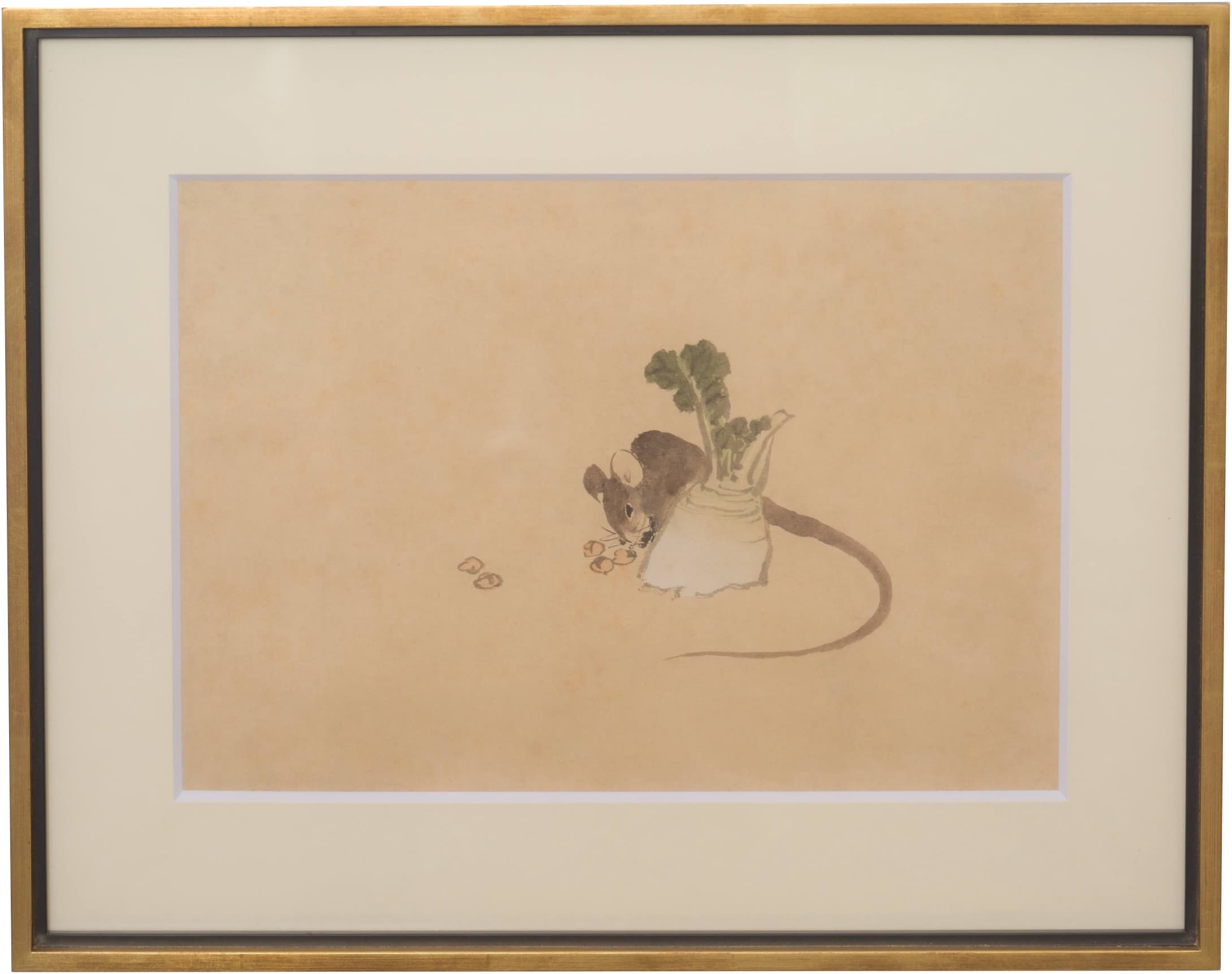 葛飾北斎《鼠と大根図》紙本墨画着色 24.1 × 34.0 cm