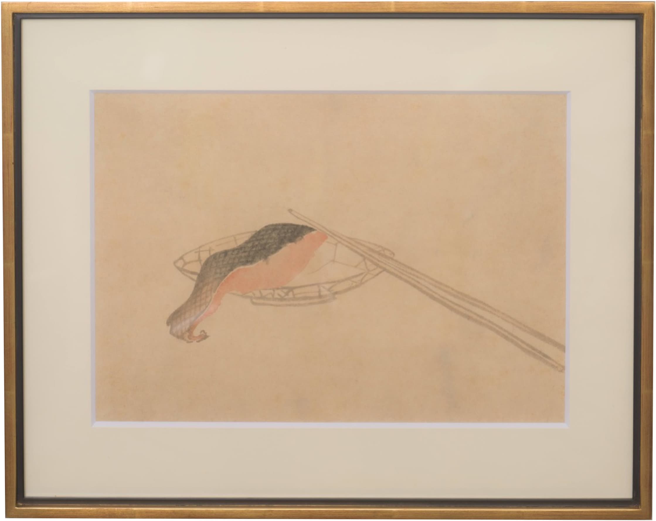 葛飾北斎《鮭の切身図》紙本墨画着色 24.1 × 34.0 cm