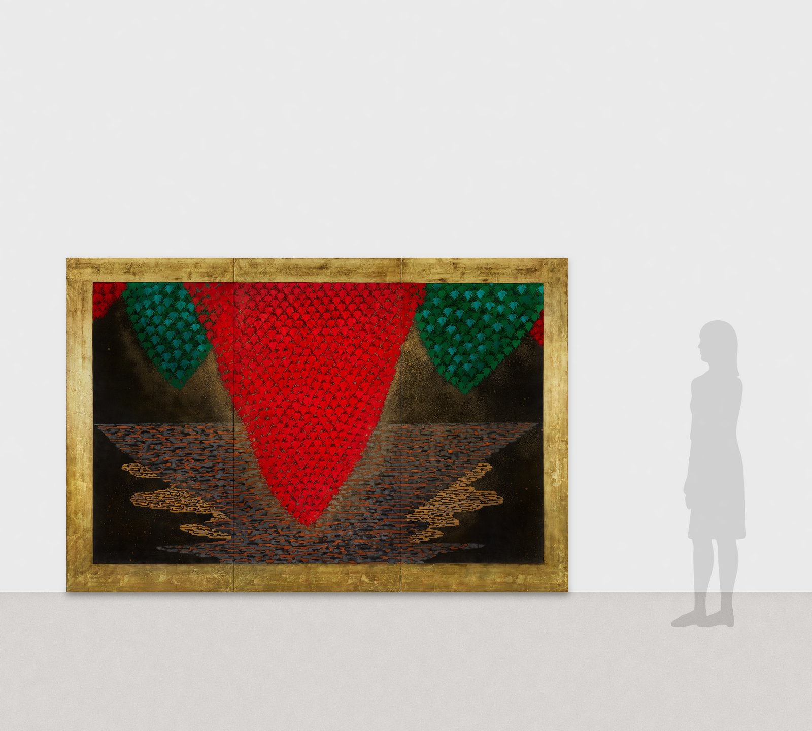 Hiromitsu Kato《Autumn Red》2017 Biombo de tres hojas; tinta, oro y colores sobre papel japonés 180 × 270 cm　Vista de sala