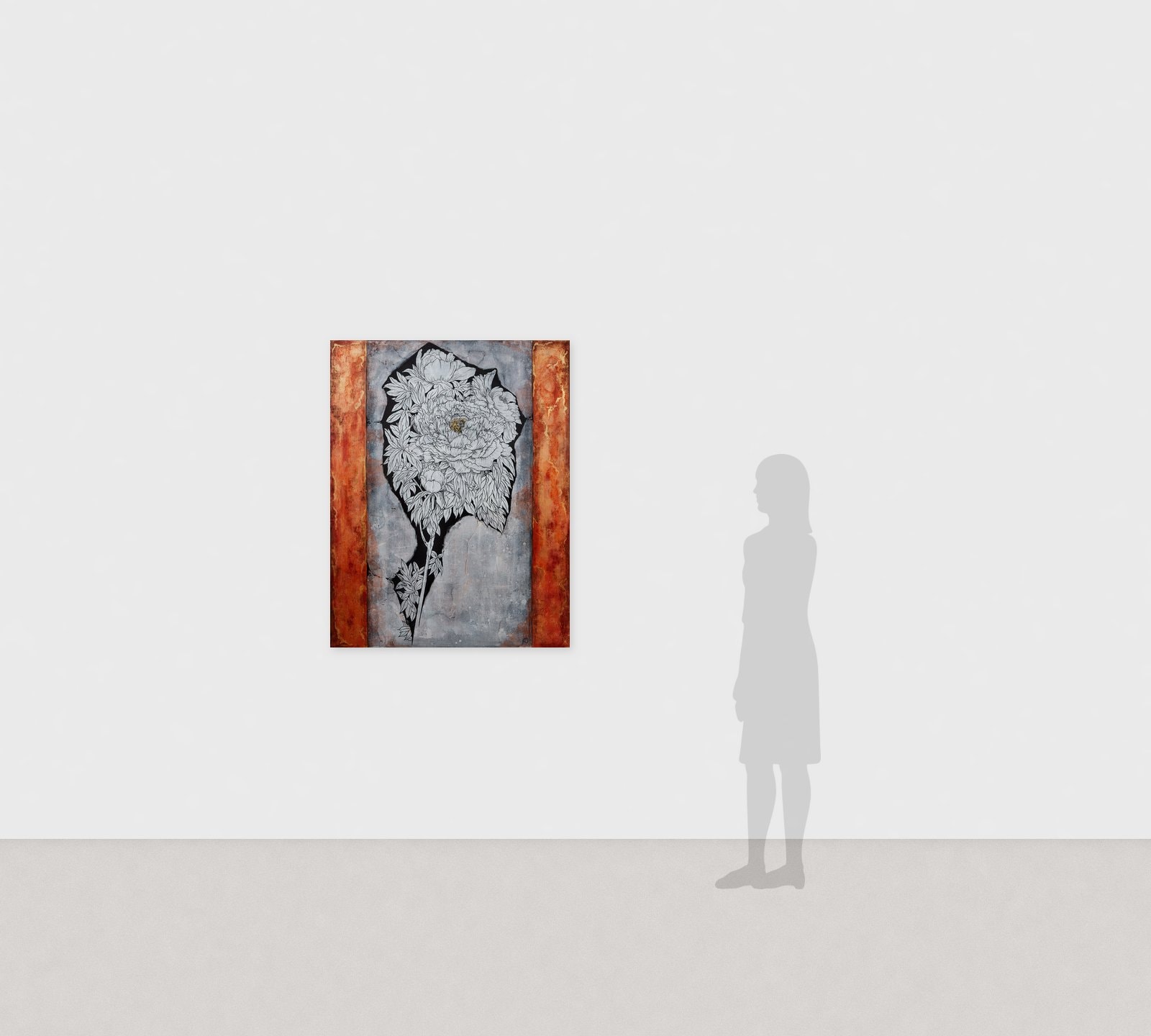가토 히로미쓰《微 Ⅰ》2011년 지본 수묵 금은채 채색 116.7 × 90.9 cm　전시 전경