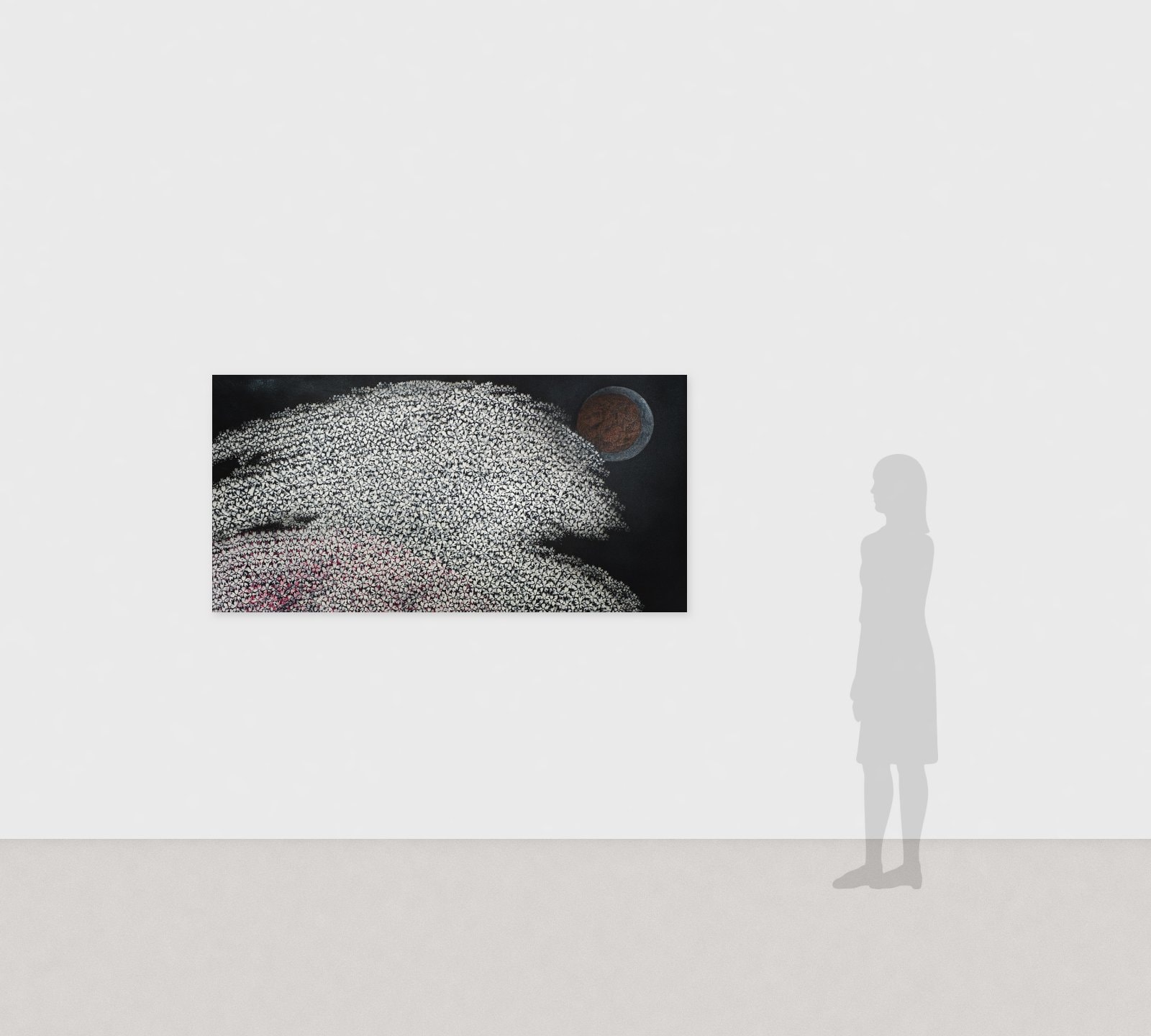 加藤弘光《月光》2018年 紙本墨画金銀彩着色 90 × 180 cm　展示風景