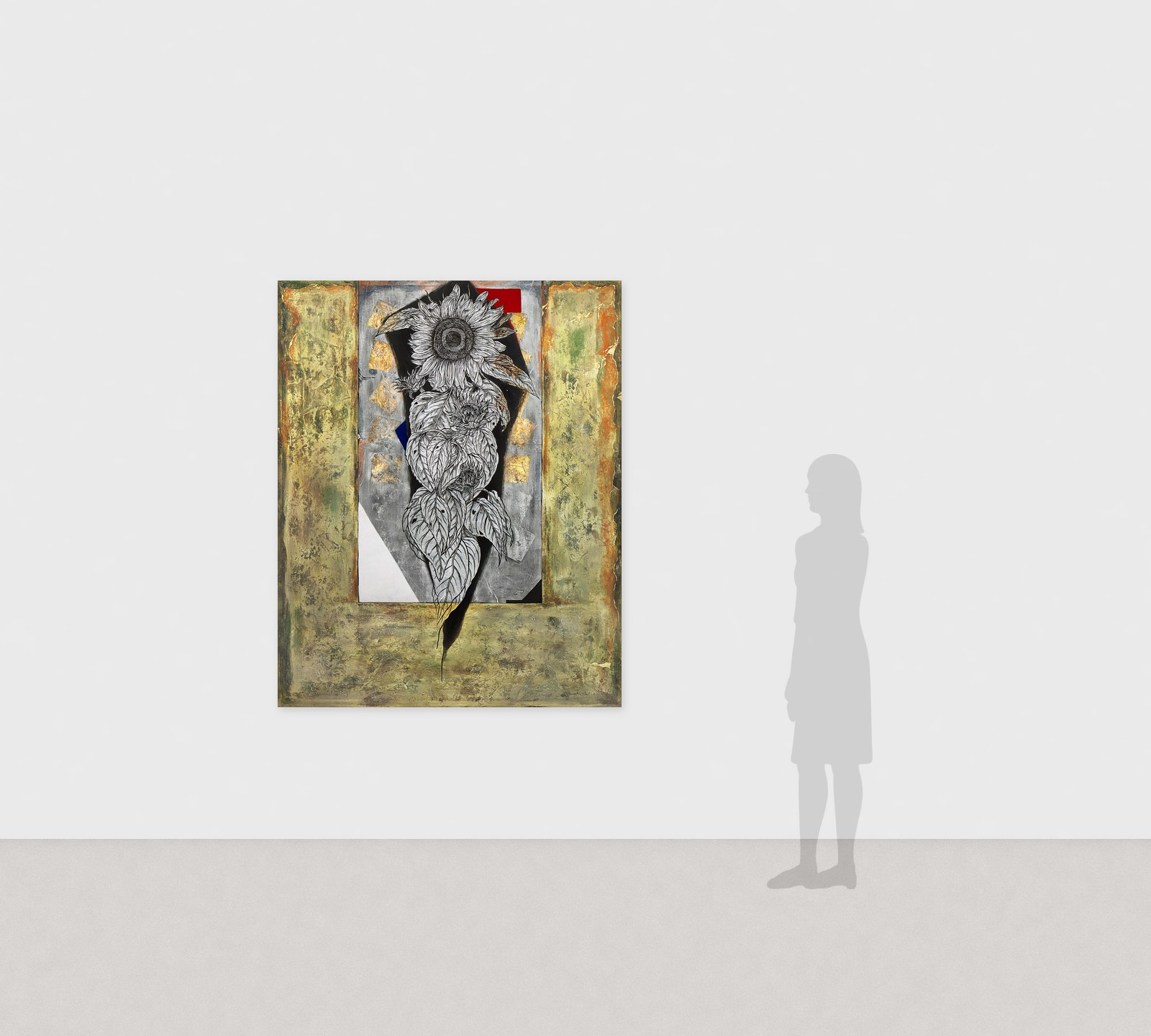 加藤弘光《地6》2002年 紙本墨画金銀彩着色 162 × 130.5 cm　展示風景