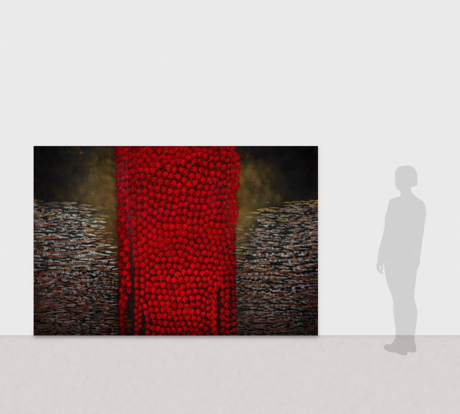 加藤弘光《真穂等間》2015年 三曲屏風　紙本墨画金彩着色 180 × 270 cm　展示風景