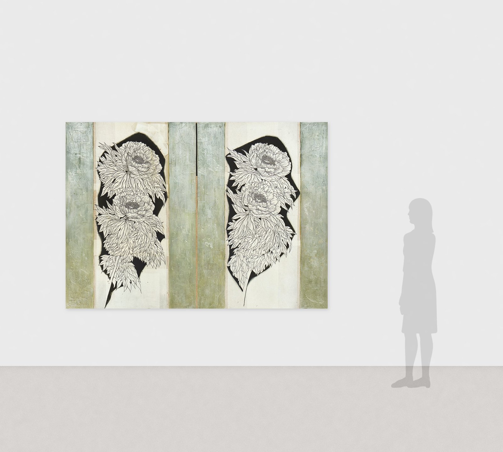 가토 히로미쓰《悠》2003년 지본 수묵 금은채 채색 162 × 227.3 cm　전시 전경