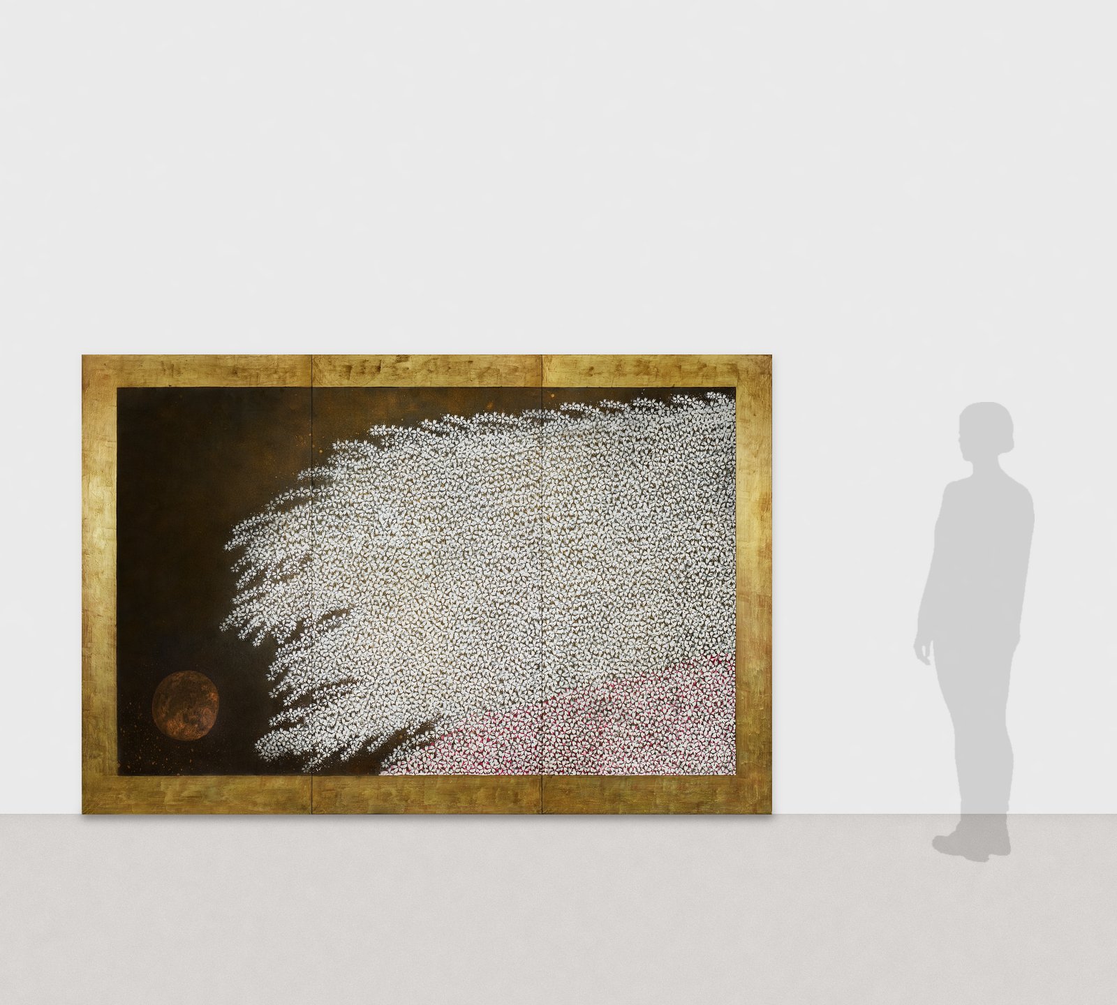 Hiromitsu Kato《Vision》2016 Biombo de tres hojas; tinta, oro y colores sobre papel japonés 180 × 270 cm　Vista de sala