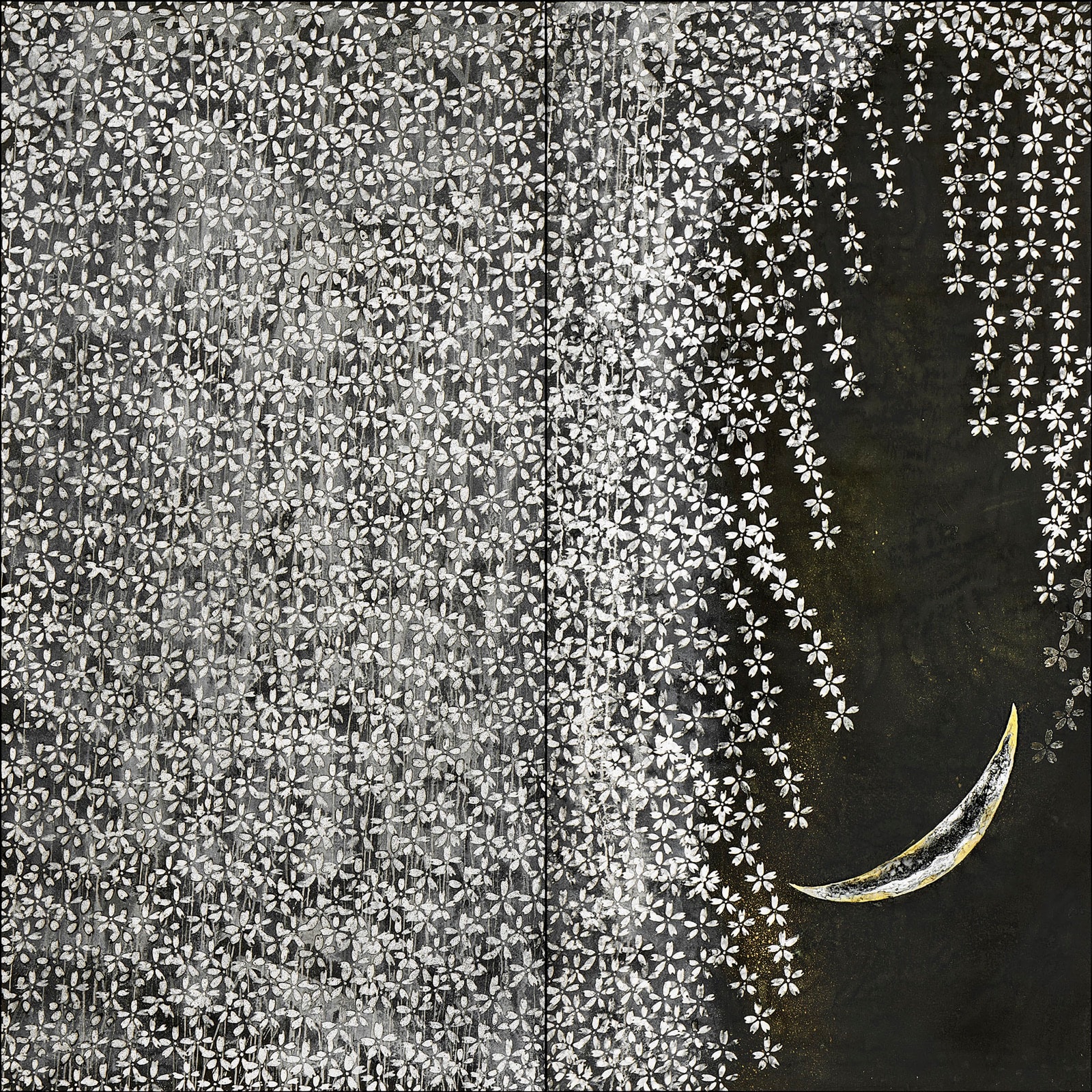Hiromitsu Kato《Impression 3》2012 Tinta, oro, plata y colores sobre papel japonés 182 × 91 cm