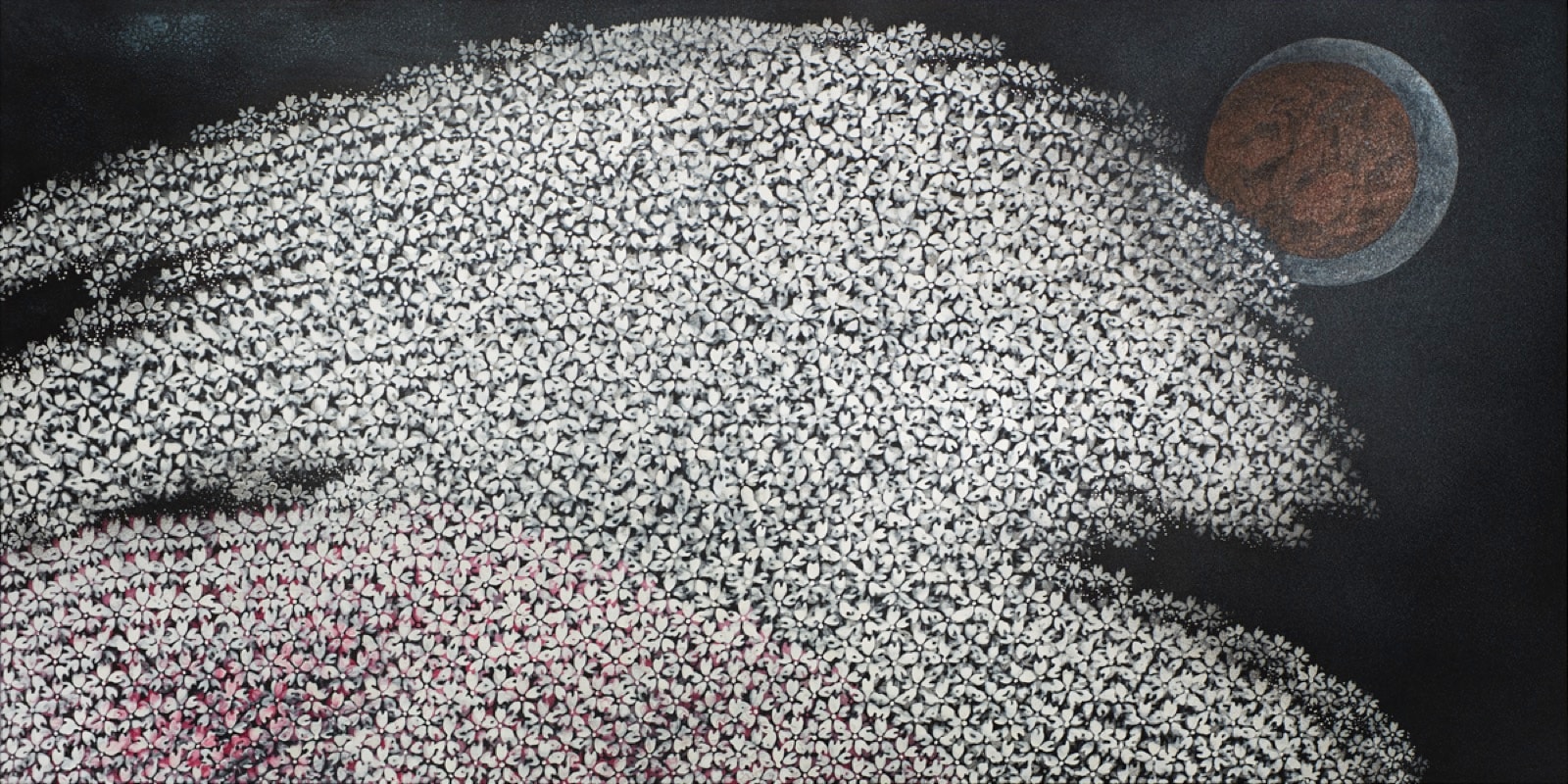 加藤弘光《月光》2018年 紙本墨画金銀彩着色 90 × 180 cm