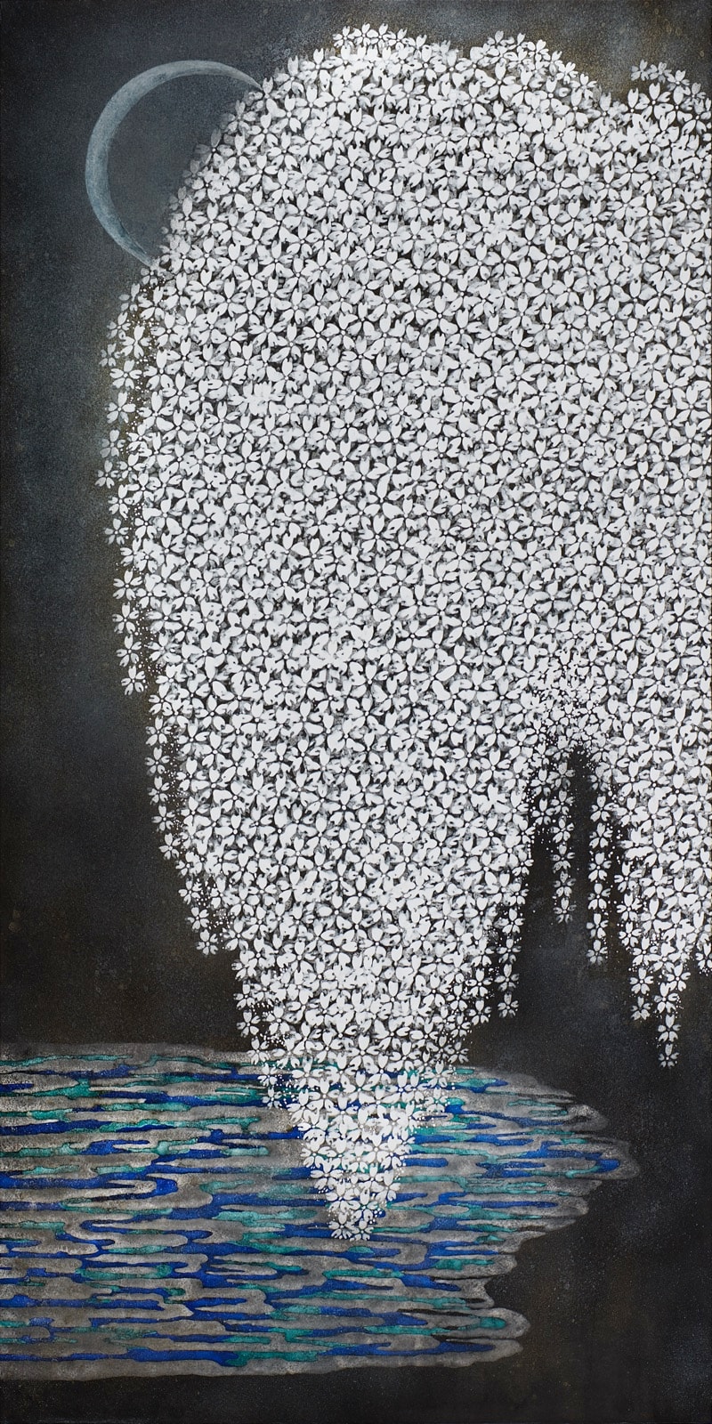 加藤弘光《鏡花水月》2016年 紙本墨画金銀彩着色 180 × 90 cm