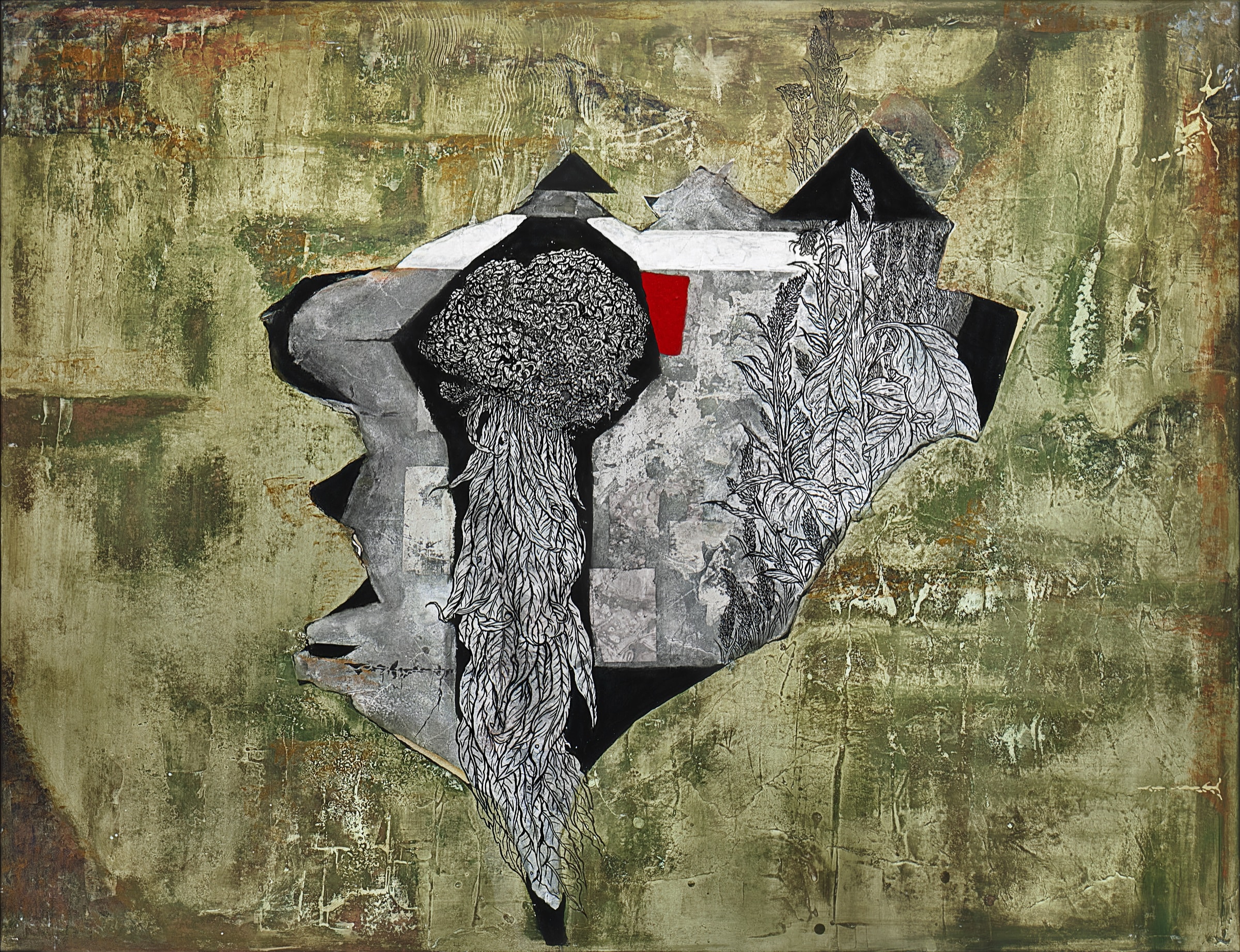 가토 히로미쓰《地5》지본 수묵 금은채 채색 112 × 45.5 cm