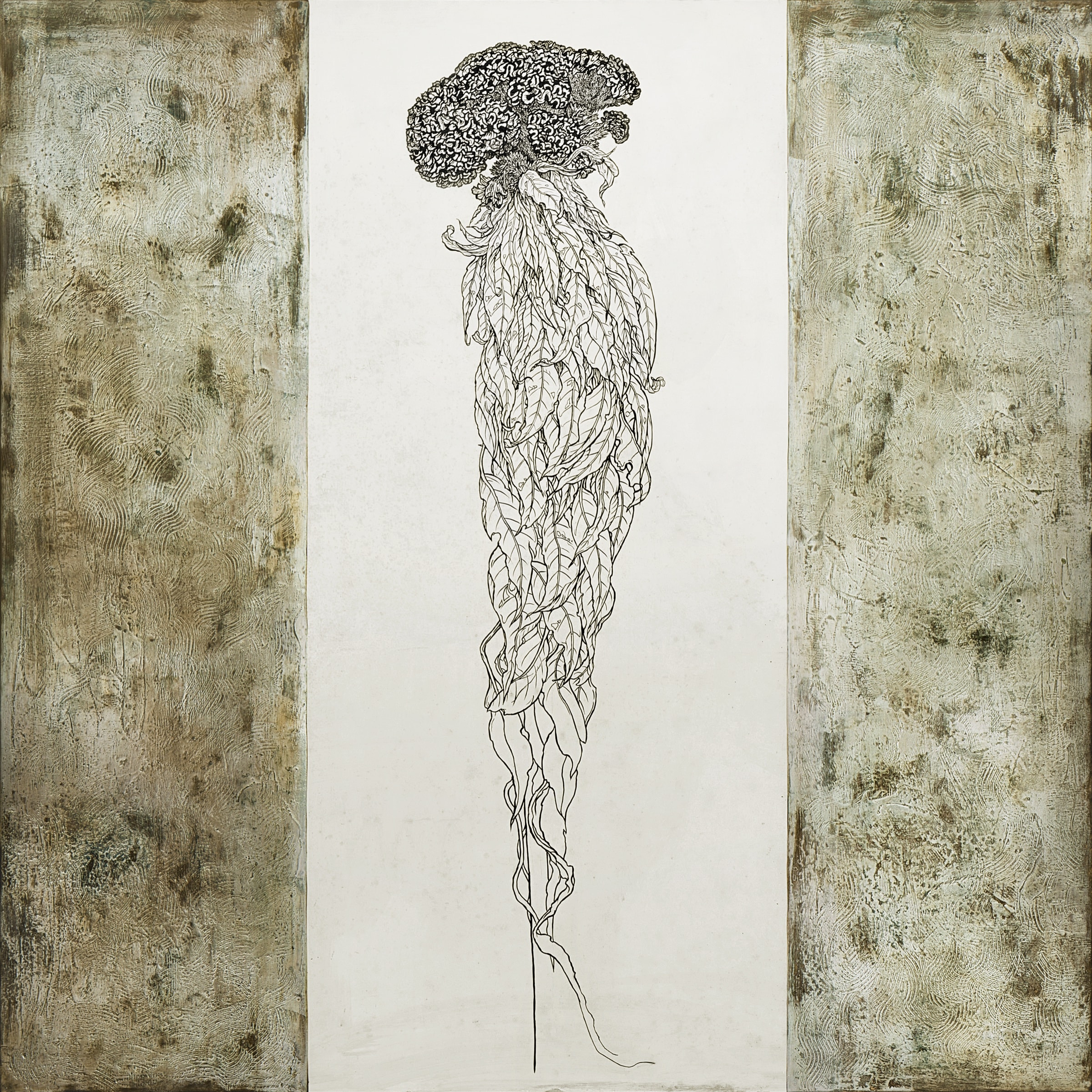 هيروميتسو كاتو《唯》2001 حبر وذهب وفضة وألوان على ورق ياباني 145.5 × 145.5 cm