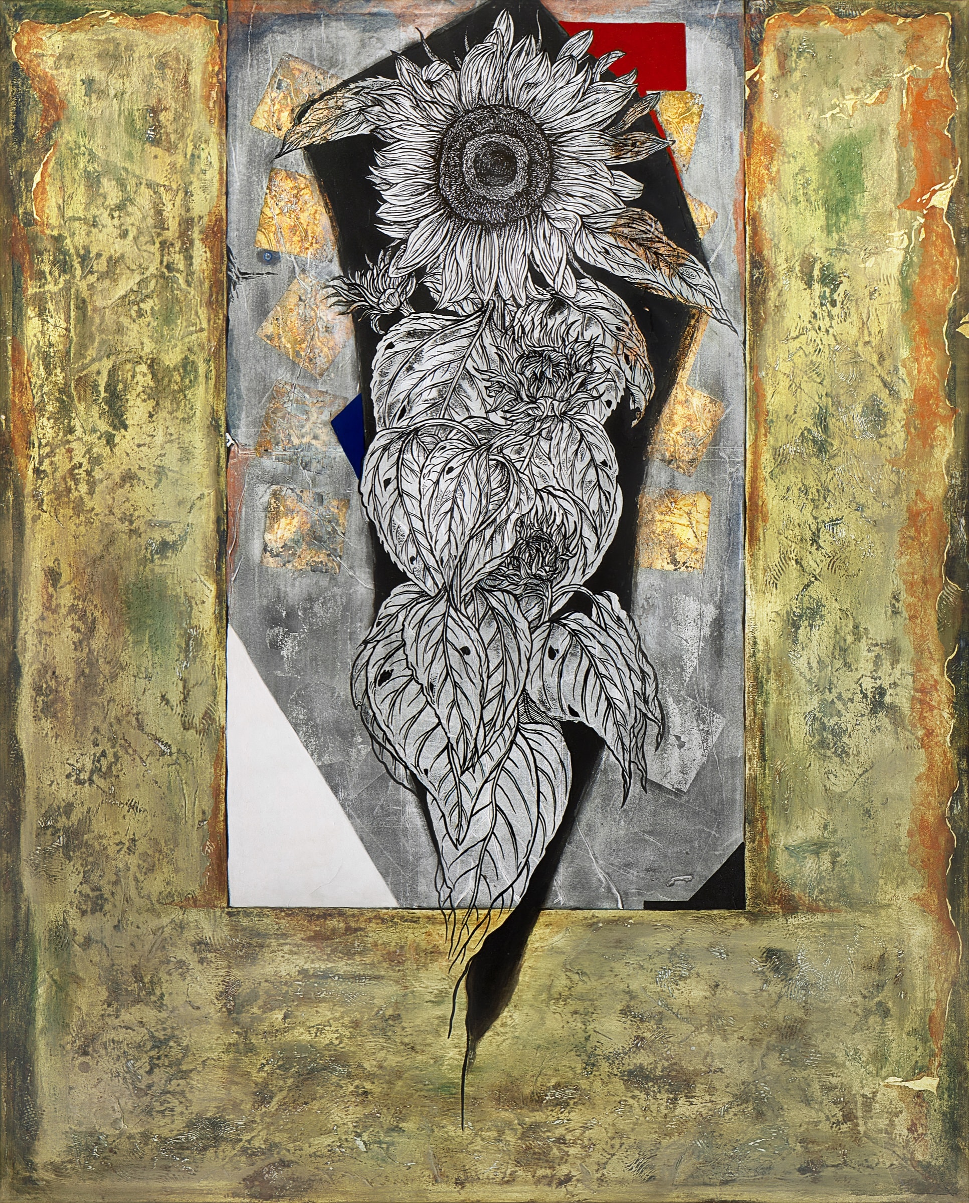 加藤弘光《地6》2002年 紙本墨画金銀彩着色 162 × 130.5 cm