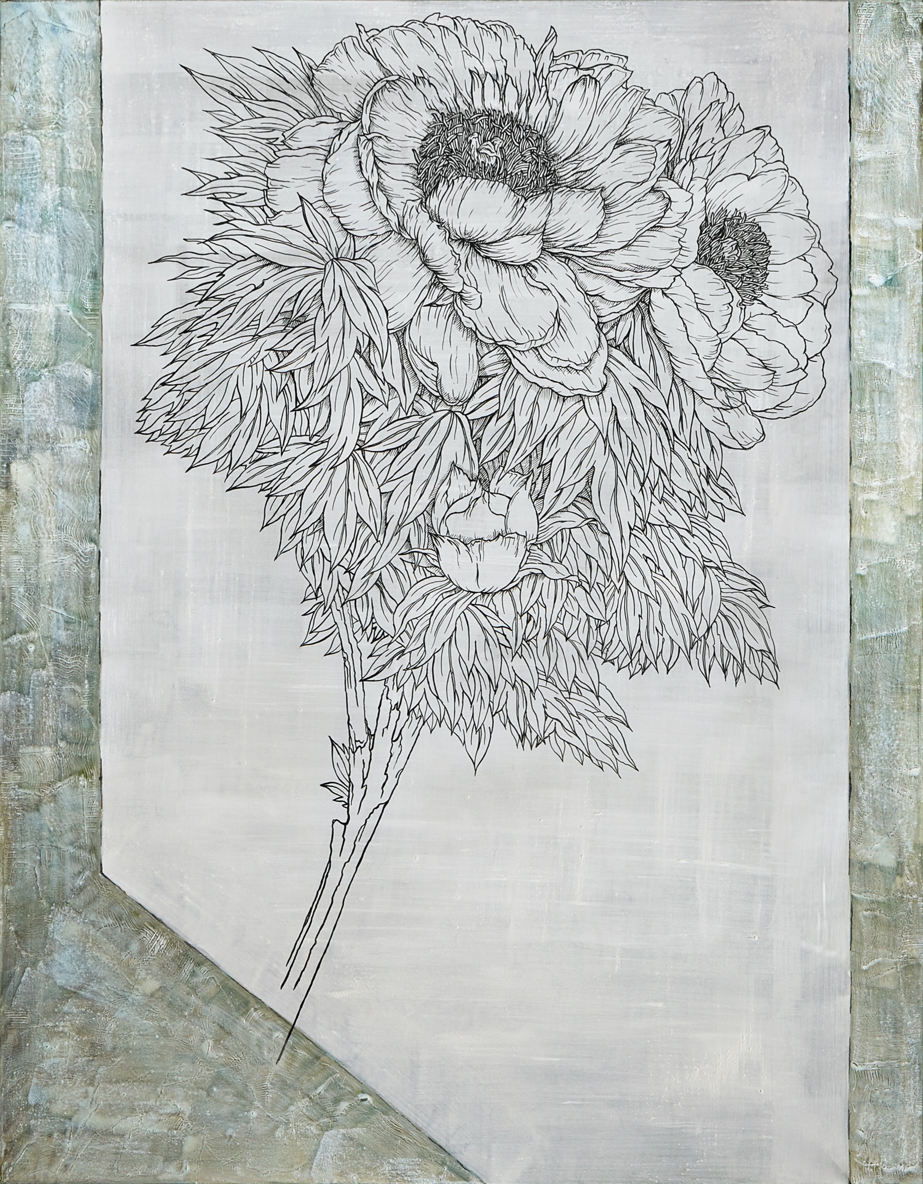 هيروميتسو كاتو《Soukyoku》2015 حبر وفضة وألوان على ورق ياباني 116.7 × 91 cm