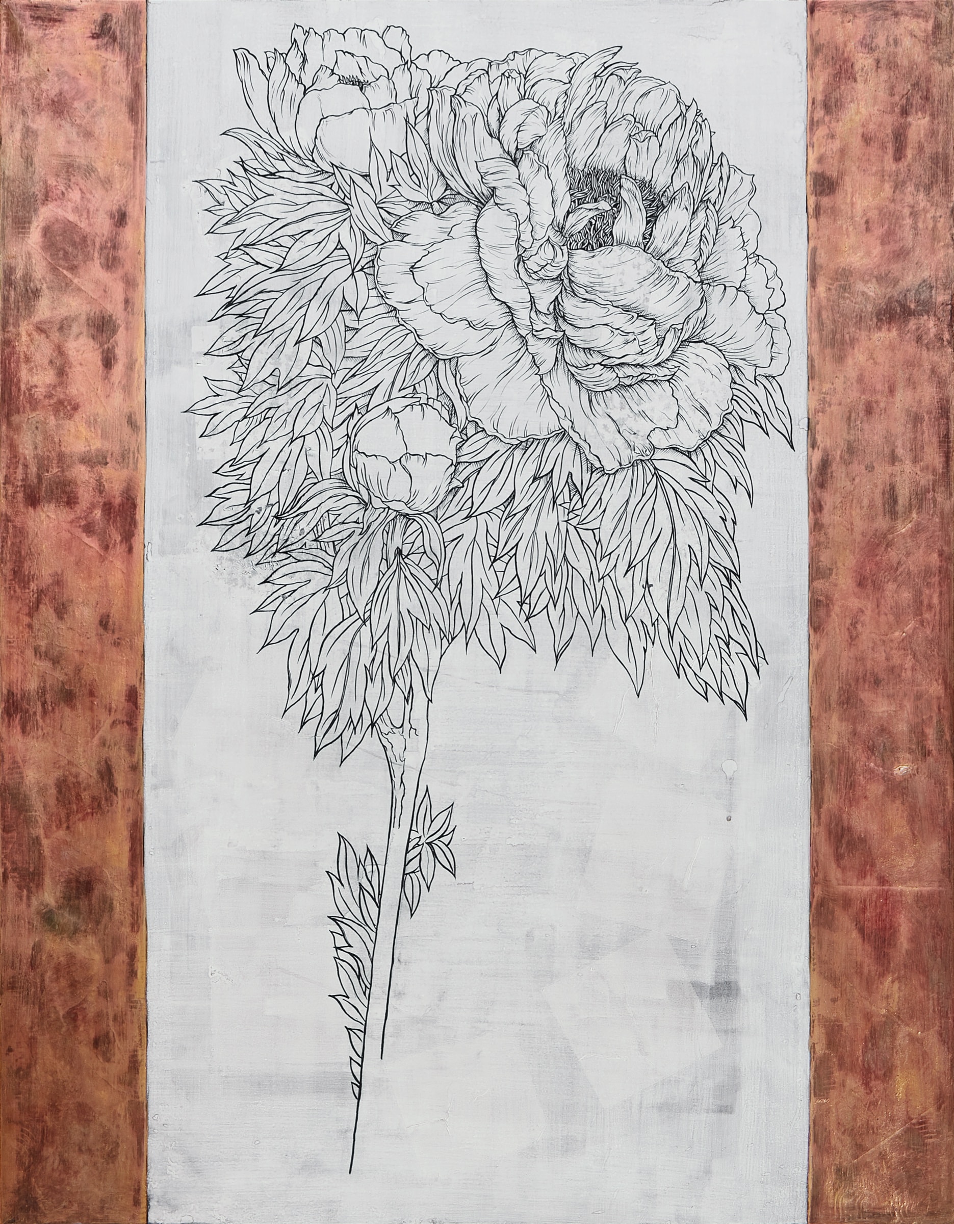 加藤弘光《雅楽》2015年 紙本墨画金銀彩着色 116.7 × 91 cm