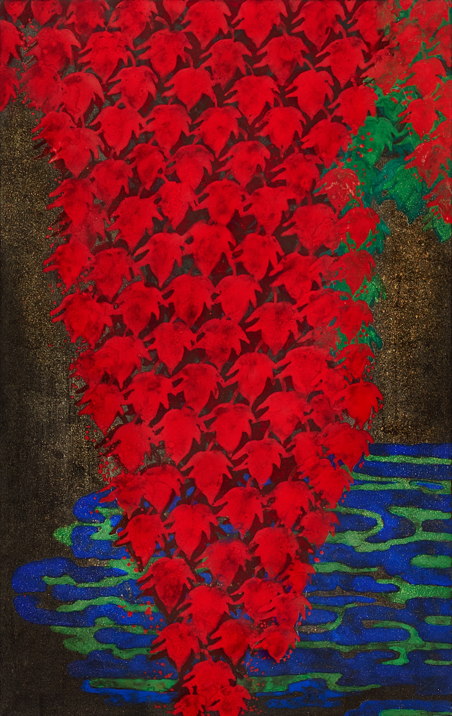 هيروميتسو كاتو《Autumn Colors》2018 حبر وذهب وألوان على ورق ياباني 53 × 36.3 cm