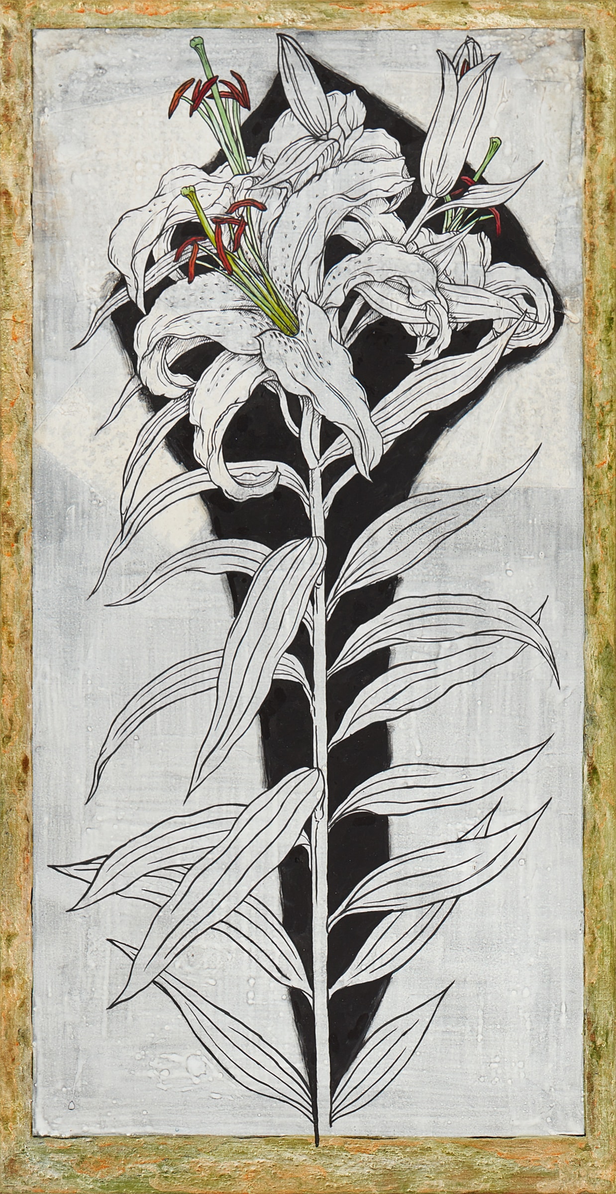 加藤弘光《朝涼》2013年 紙本墨画金銀彩着色 80.4 × 41.4 cm