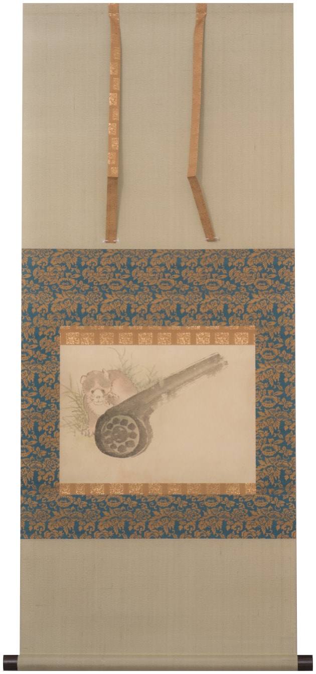 كاتسوشيكا هوكوساي《Puppy and Roof Tile》حبر وألوان على ورق ياباني 24.1 × 34.0 cm