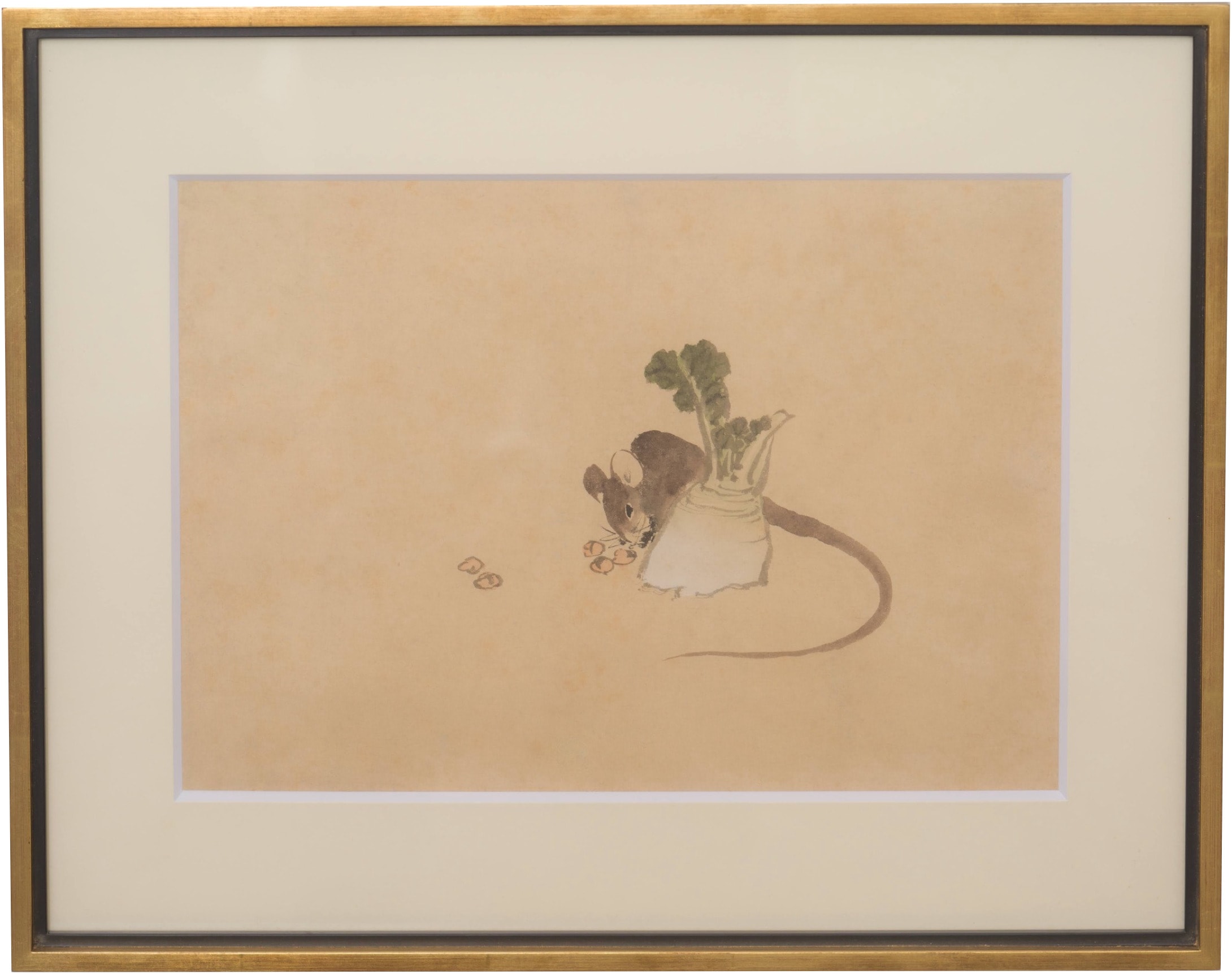 葛飾北斎《鼠と大根図》紙本墨画着色 24.1 × 34.0 cm