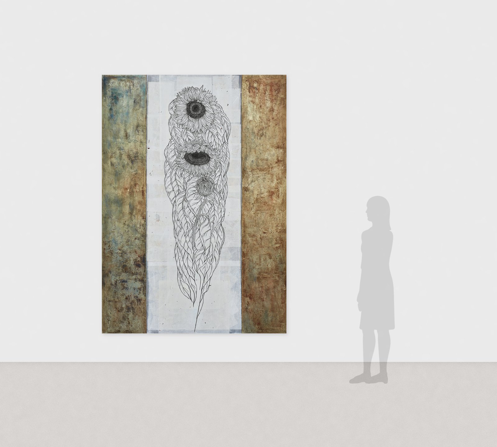 가토 히로미쓰《玄》2011년 지본 수묵 금은채 채색 227.3 × 162.1 cm 전시 전경